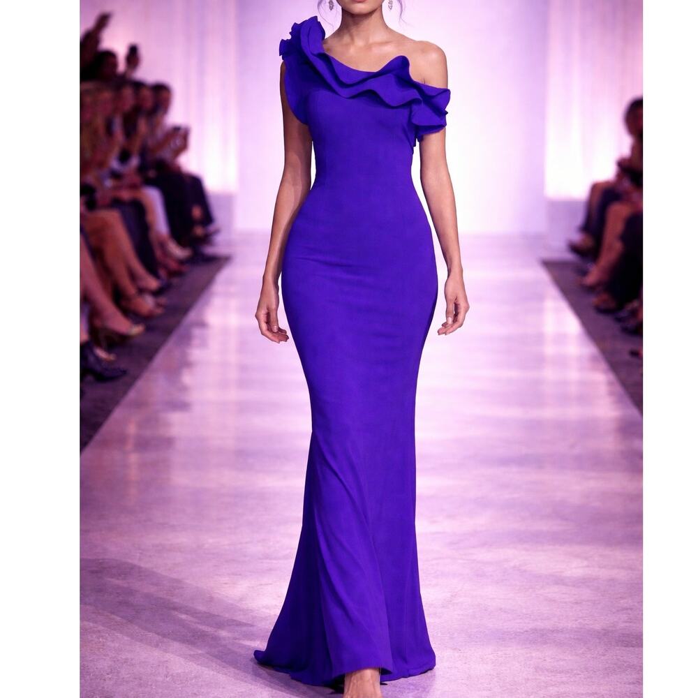 Chiara Boni Purple Elisir Ruffle Ball Gown 42 US 10 Purple Stretch Italy